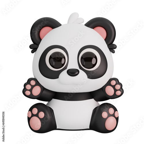 Fototapeta Naklejka Na Ścianę i Meble -  Cute Sitting Panda Isolated. Animals Cartoon Style Icon Concept. 3D Render Illustration
