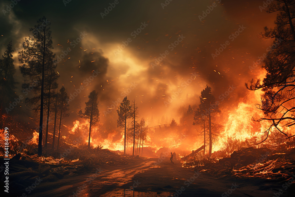 Forest fire, disaster, drought.
