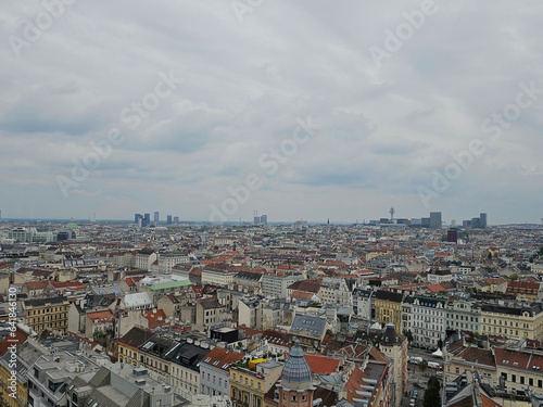 Panorama of Vienna taken on a cloudy summer day from the top of one of the WWII air defense towers, Vienna, Austria.