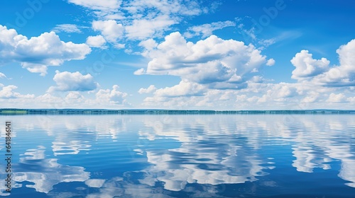  a large body of water with clouds in the sky above it. generative ai