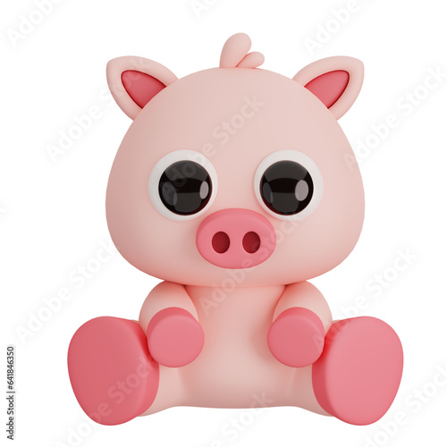 Cute Sitting Pig Isolated. Animals Cartoon Style Icon Concept. 3D Render Illustration