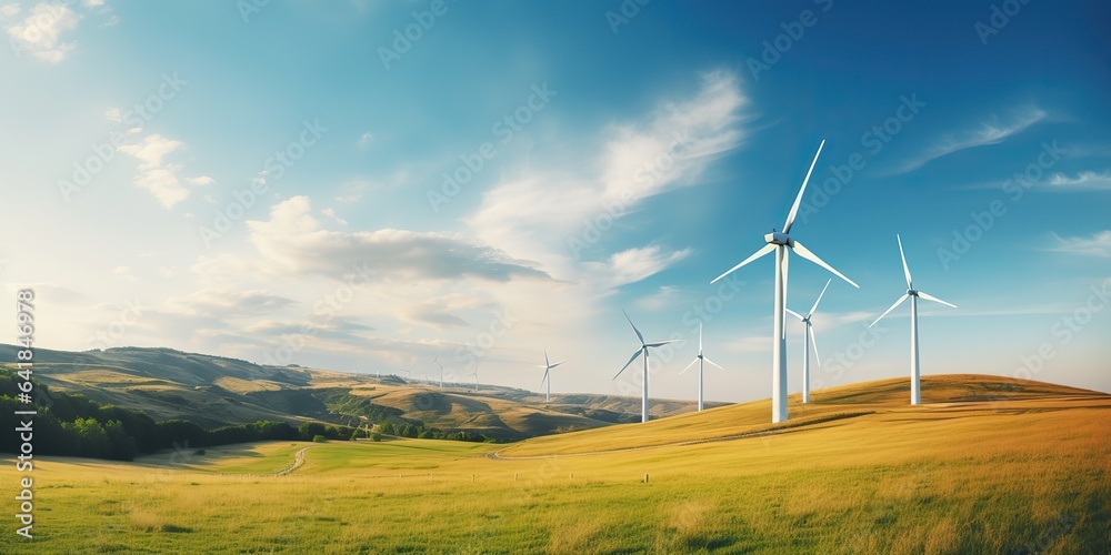 Obraz premium AI Generated. AI Generative. Wind mill eco power electric generator innovation alternative energy. Nature outdoor background
