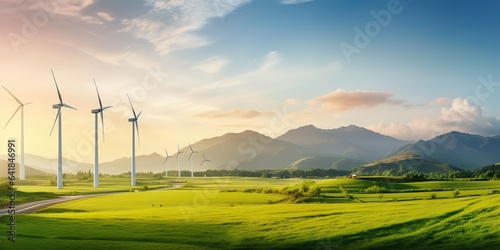 AI Generated. AI Generative. Wind mill eco power electric generator innovation alternative energy. Nature outdoor background