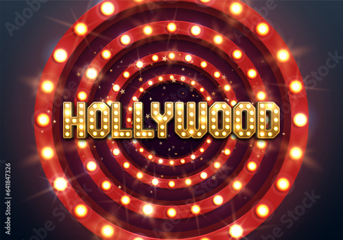 Bright Hollywood sign with a retro billboard. Movie banner or poster in retro style. Vector illustration.