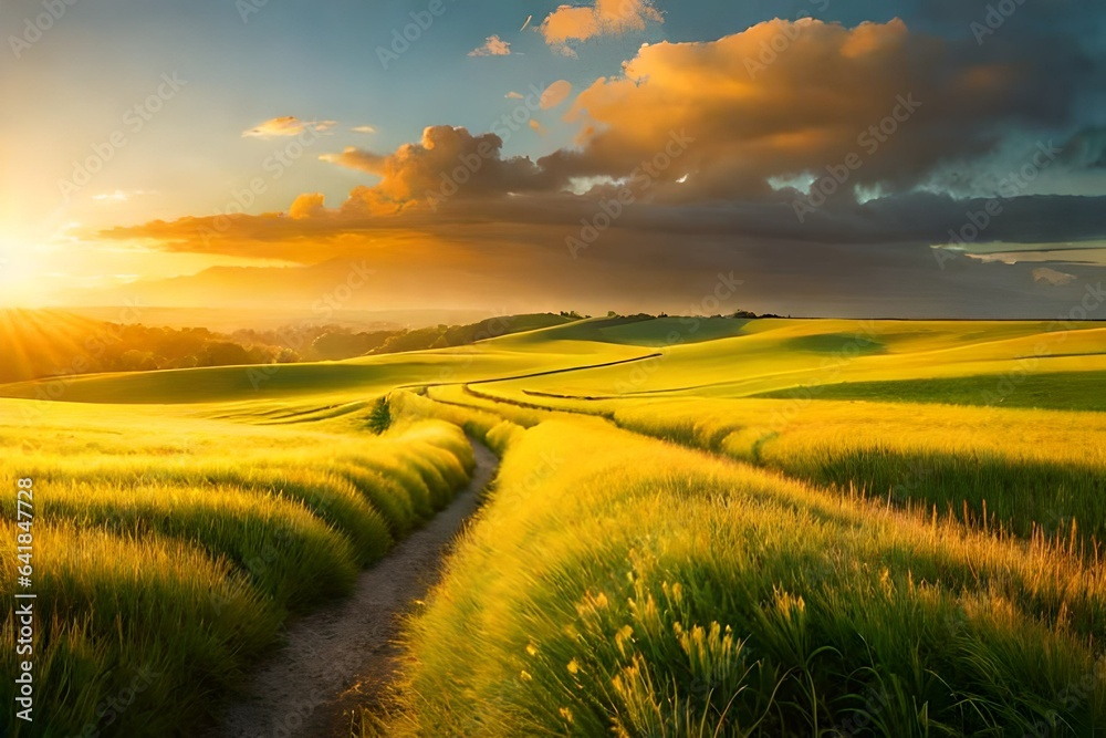 Fototapeta premium sunset over the field