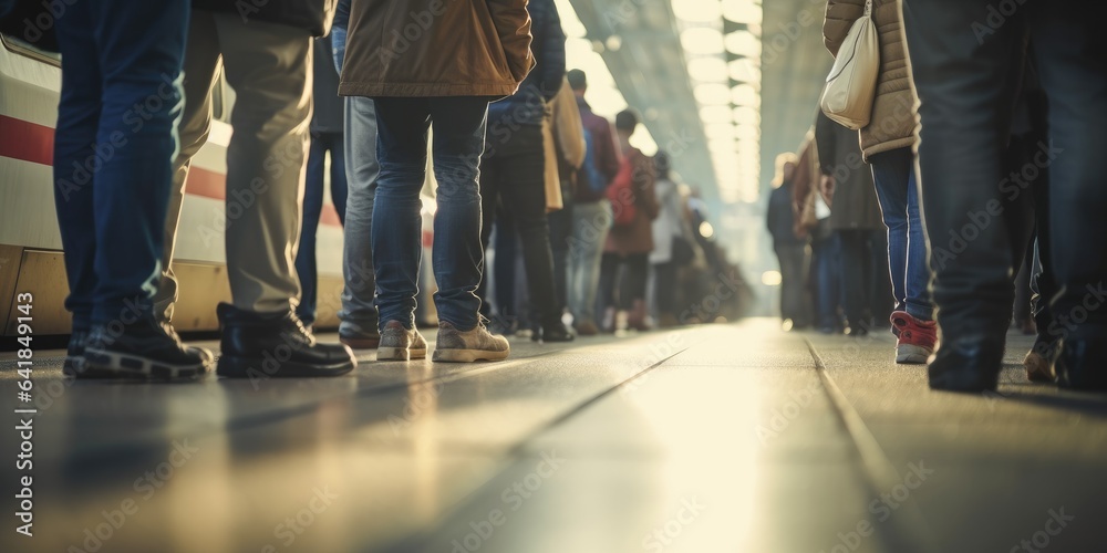 crowd of people walking on the subway. Generative AI