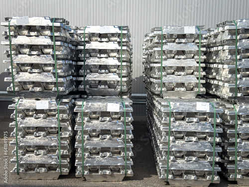 Raw stacks of  Aluminum ingots for melting