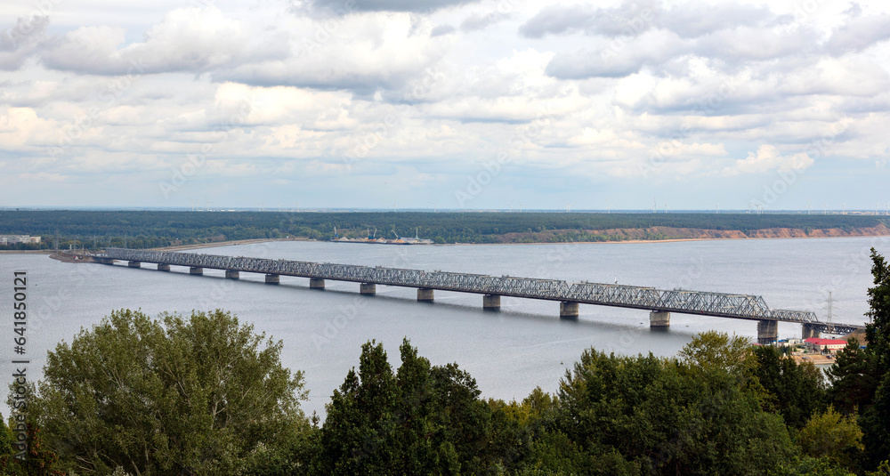 Old bridge over the Volga river in Ulyanovsk, Russia