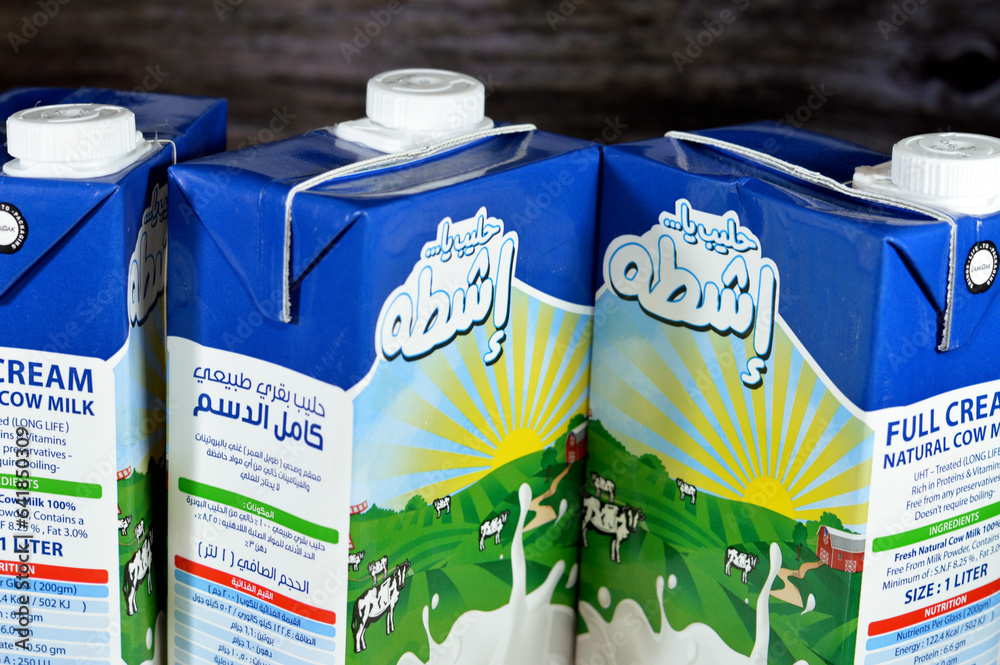 Stockfoto Cairo, Egypt, August 30 2023 Eshta full cream fresh cow's
