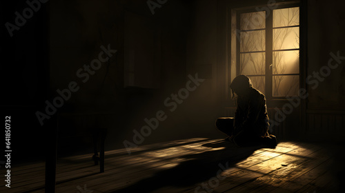 A figure sitting alone in a dimly lit room highlighting feelings of isolation.