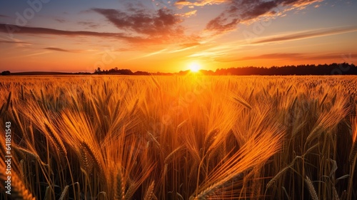  the sun is setting over a field of ripening wheat.  generative ai