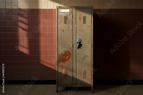 Closed locker with hurtful graffiti photo