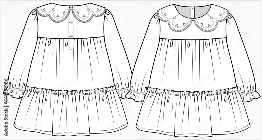 KID GIRLS WEAR FROCK DRESS WITH PETER PAN COLLAR VECTOR ILLUSTRATION