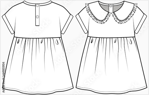 KID GIRLS WEAR FROCK DRESS WITH PETER PAN COLLAR VECTOR ILLUSTRATION