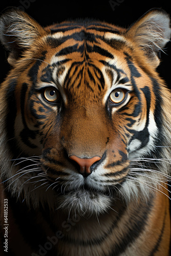 closeup of a tiger on black background, portrait photo.Generative AI