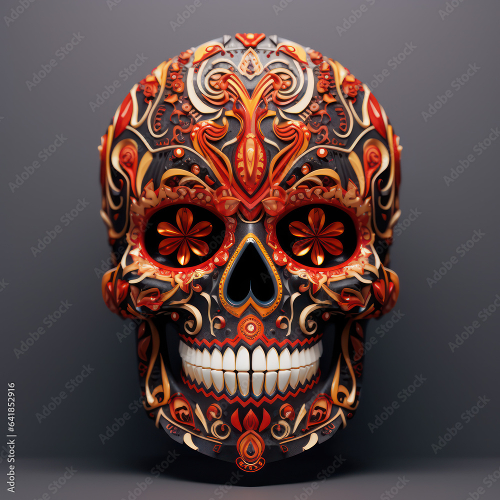 human skull with ornaments for dias de los muertos, day of the dead 9