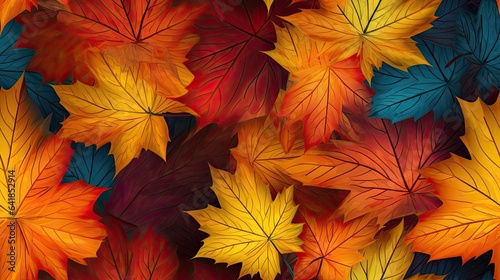 autumn leaves gracefully descending against a backdrop of nature's vibrant hues. The photo captures the magic of the season's colorful transformation. SEAMLESS PATTERN. SEAMLESS WALLPAPER. © lililia