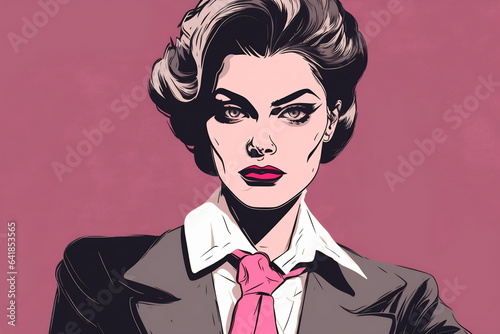 Elegant business women in formal clothes. Base wardrobe, feminine corporate dress code. Women in office clothes. Female in suit and shirt. Pink background