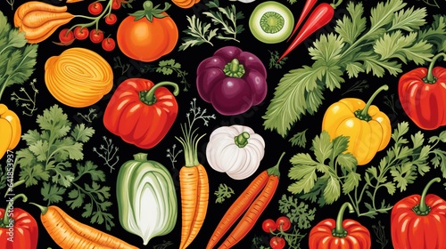  a bunch of different types of vegetables on a black background. generative ai