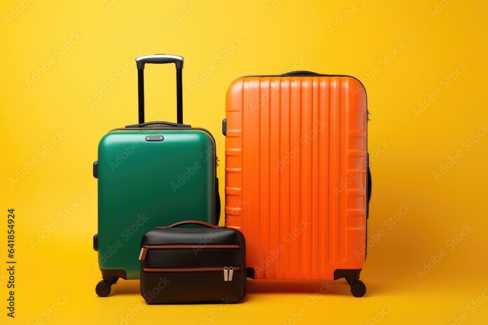 travelers suitcases on colorful background travelers suitcases on colorful background