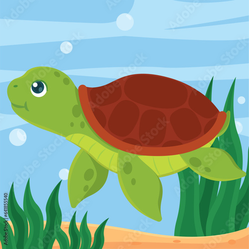 Fototapeta Naklejka Na Ścianę i Meble -  Isolated cute turtle sea animal character Vector