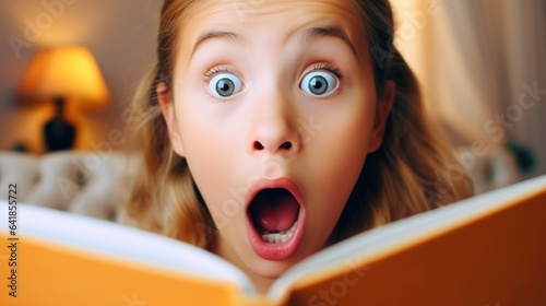Surprised girl reading an i...