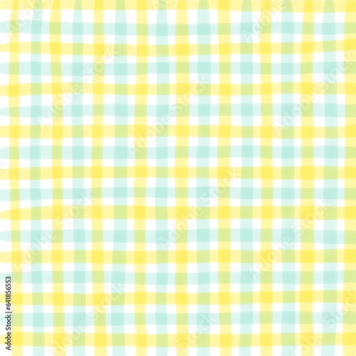 Yellow Green Gingham Check Hand Drawn Background