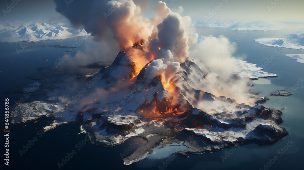 volcanic eruption on arctic island