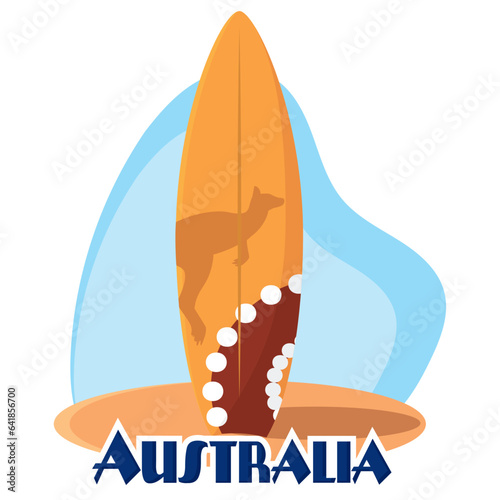 Isolated surfboard with a silhouette of a kangaroo Vector