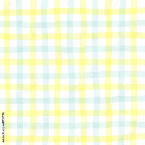 Yellow Green Gingham Check Hand Drawn Background