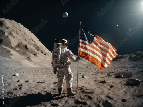 NASA Astronaut USA Flag on Moon landing mission NASA USA Flag on moon space America Moon mission by NASA SpaceX latest space programme Universe USA technology Generative AI