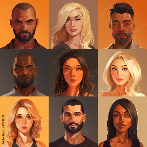 A group of people with different facial expressions. Generative AI.