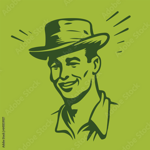 vintage cartoon illustration of a handsome man with a hat