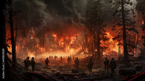 Firefighters in the fight with a huge forest fire