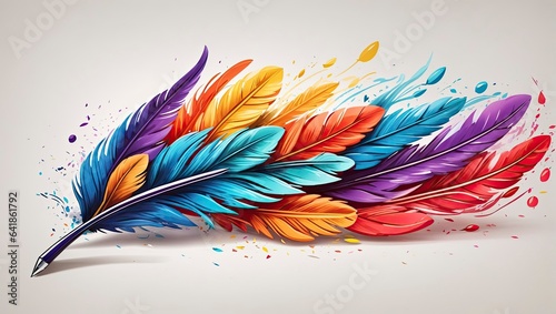 Colorful Vibrant Feather illustration graphic colorsplash bird feather for writing abstract feather background feather art style trending feather editorial illustration journalism Generative AI