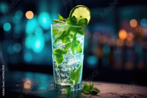 Fresh mojito cocktail made and served in a bar or restaurant with ice