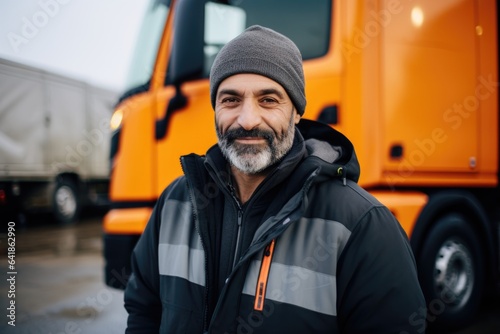 Portrait of a middle aged male truck driver in europe