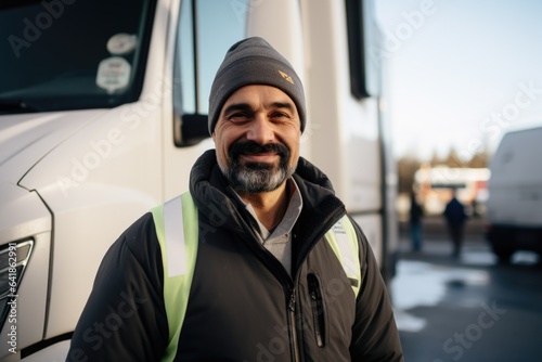Portrait of a middle aged male truck driver in the US