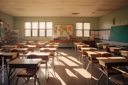 Empty classroom in an elementary school waiting to receive the students for the first day of school