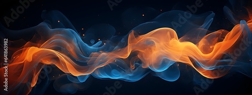 Liquid Ink Fusion: Ethereal Blue and Orange Dynamics, Digital art 3D illustration, Wide Size Web Banner