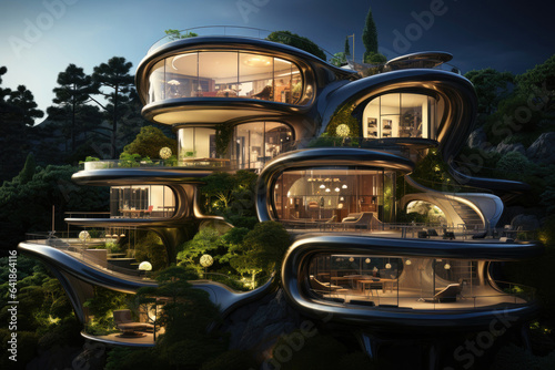 Exterior of the house of the future in harmony with nature