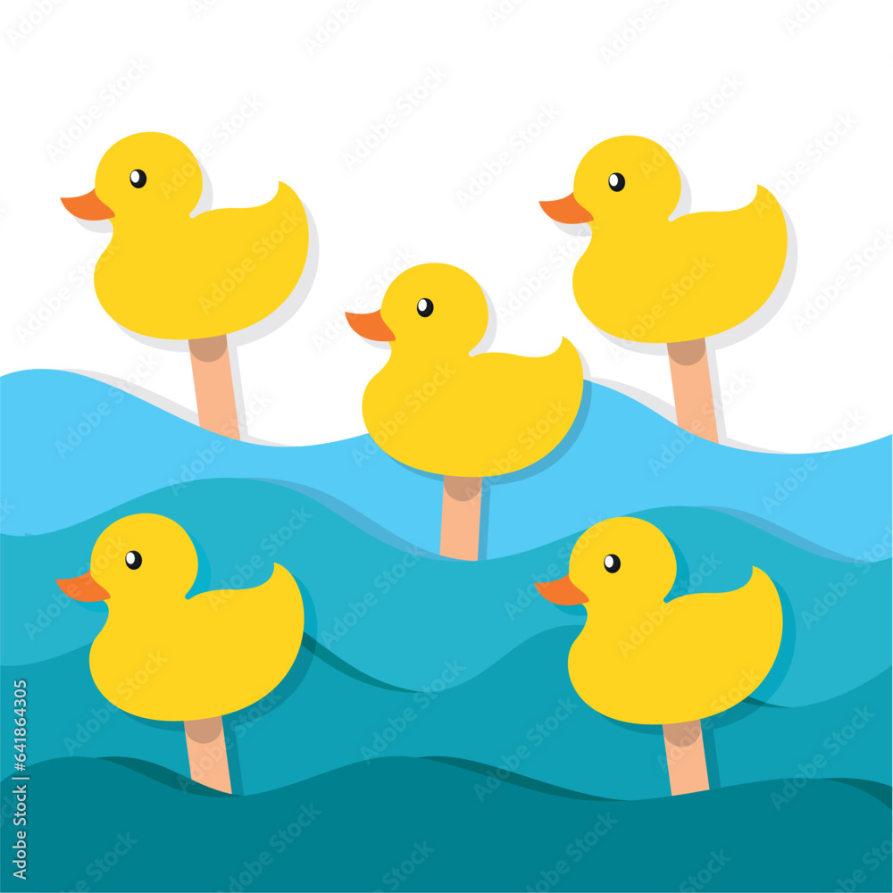 Group of carton ducks to shot Paper art layer background Vector Group of carton ducks to shot Paper art layer background Vector