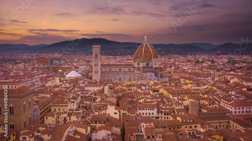 Panoramic View of Florence City and Cathedral from Arnolfo Tower, Italy