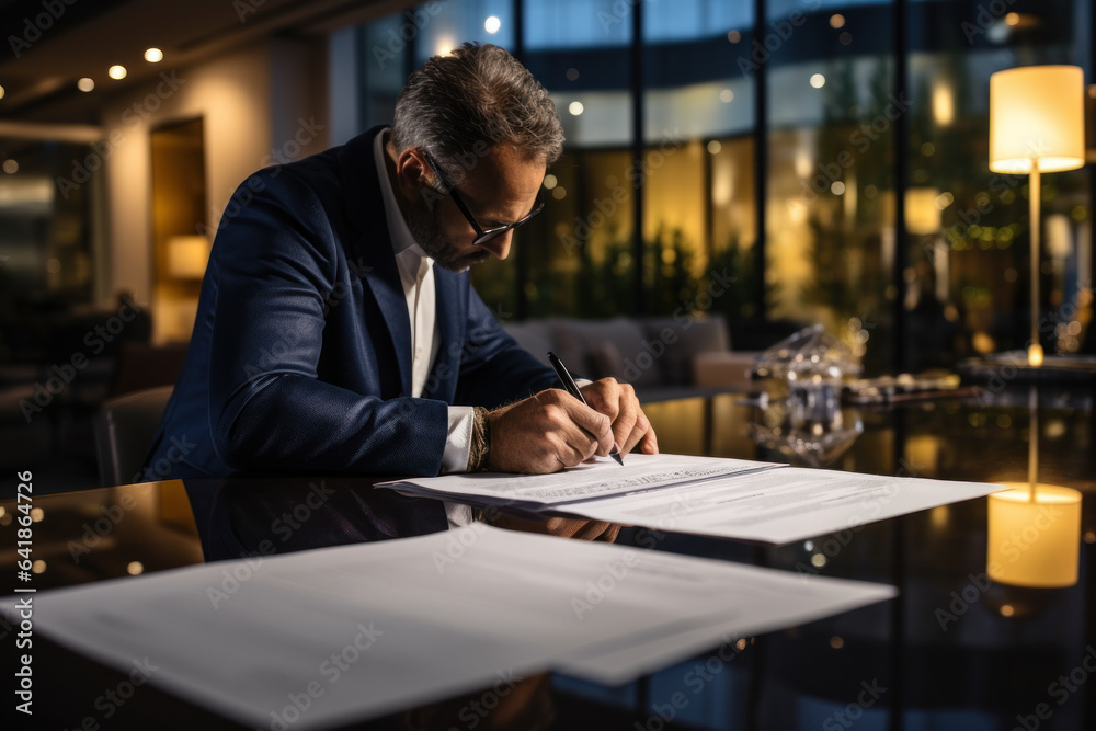 A co-buyer captures the excitement of signing the final documents and becoming a part-owner of a property, marking the beginning of their fractional ownership journey. Generative Ai.
