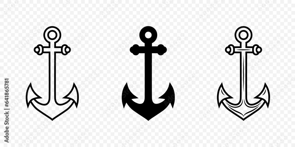Vector Anchors. Anchor Silhouette Icon Set. Black and White Anchor with Outline. Anchor Design Template Collection. Vector Illustration Vector Anchors. Anchor Silhouette Icon Set. Black and White Anchor with Outline. Anchor Design Template Collection. Vector Illustration