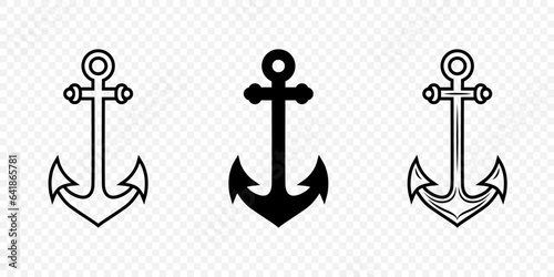 Vector Anchors. Anchor Silhouette Icon Set. Black and White Anchor with Outline. Anchor Design Template Collection. Vector Illustration