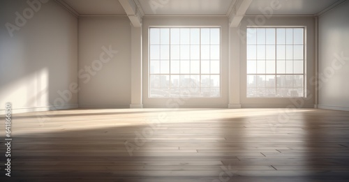 pure white expanse complemented by a dark chestnut floor, a hint of light from a thin © Stock Pix