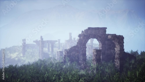 Abandoned castle ruins on rocky terrain photo