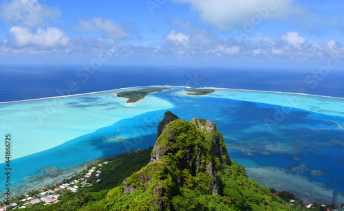 Fotografie, Obraz Paradise view on pacific ocean (turquoise lagoon) in Maupiti | French Polynesia