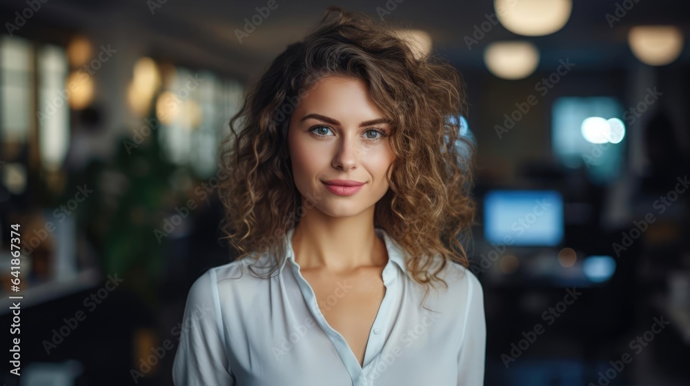 confident woman professional in casual dress in an accounting office